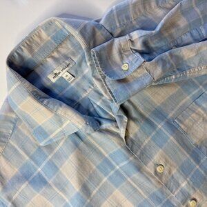 Peter Millar Shirt Mens Extra Large Blue Check Plaid Long Sleeve Button Up